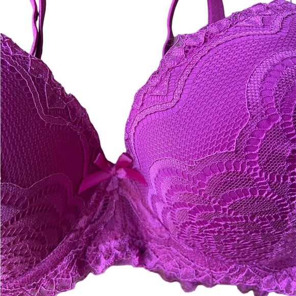 Rene Rofe Fuschia Demi Slight Push Up Lace Bra 36C NEW - Picture 3 of 5